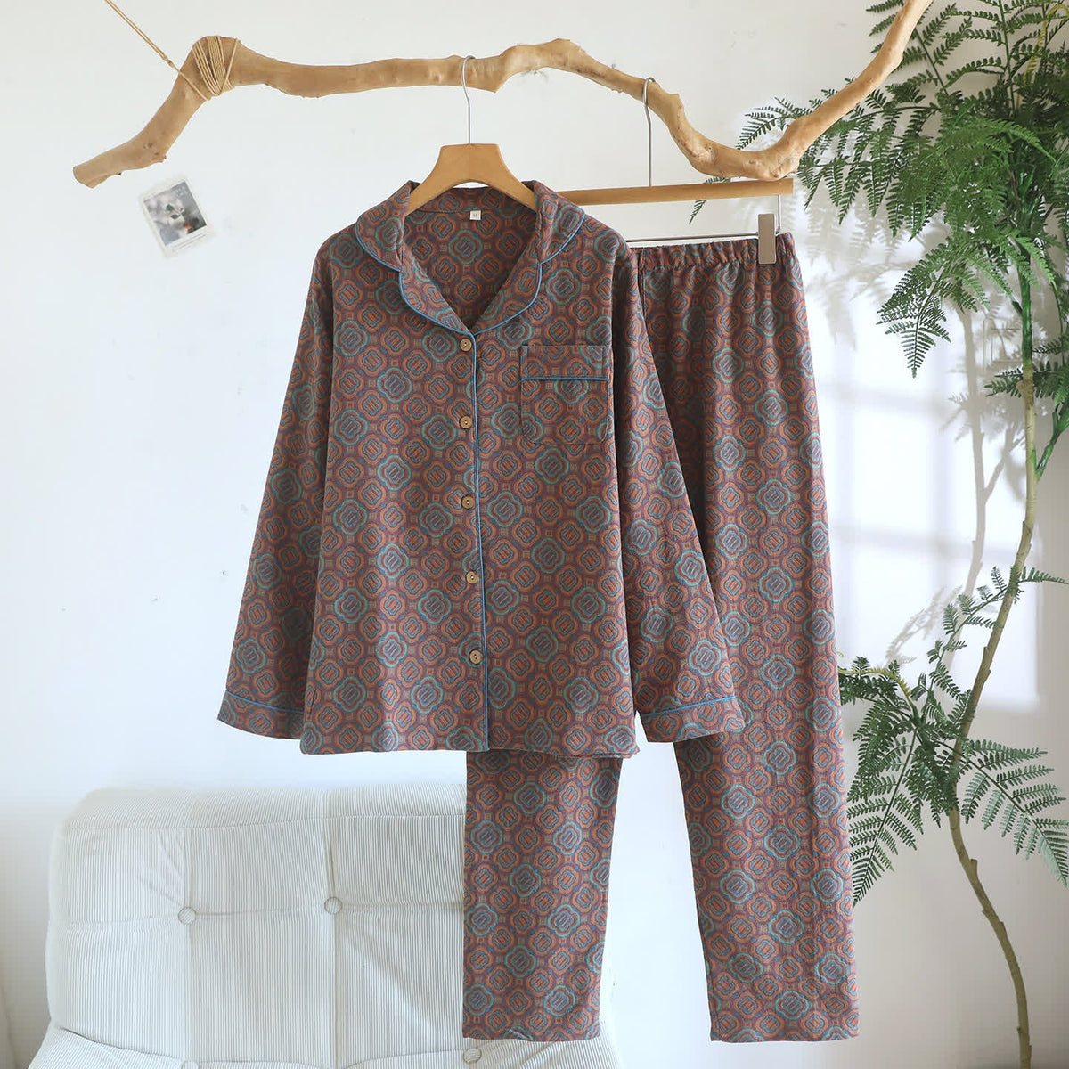 Orin Pajama Set | 100% Cotton, Lightweight Geometric Jacquard 9