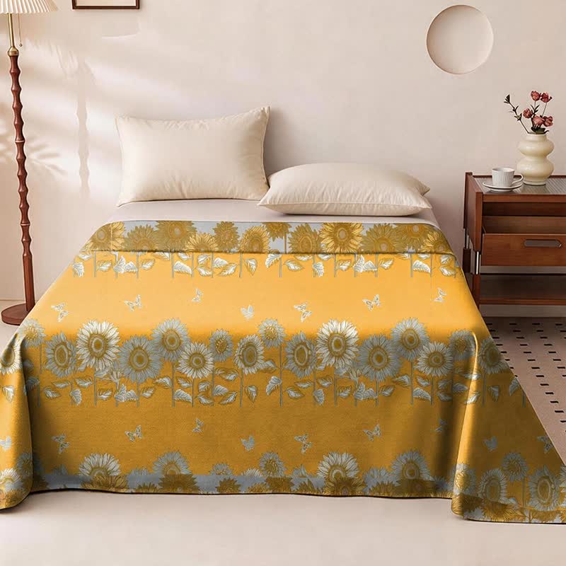 Orlena Bedspread | Reversible Cotton Gauze, Sunflower & Butterfly Print, King Size 0