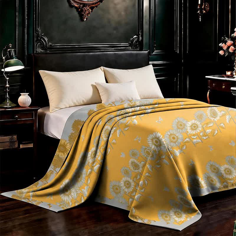 Orlena Bedspread | Reversible Cotton Gauze, Sunflower & Butterfly Print, King Size 2