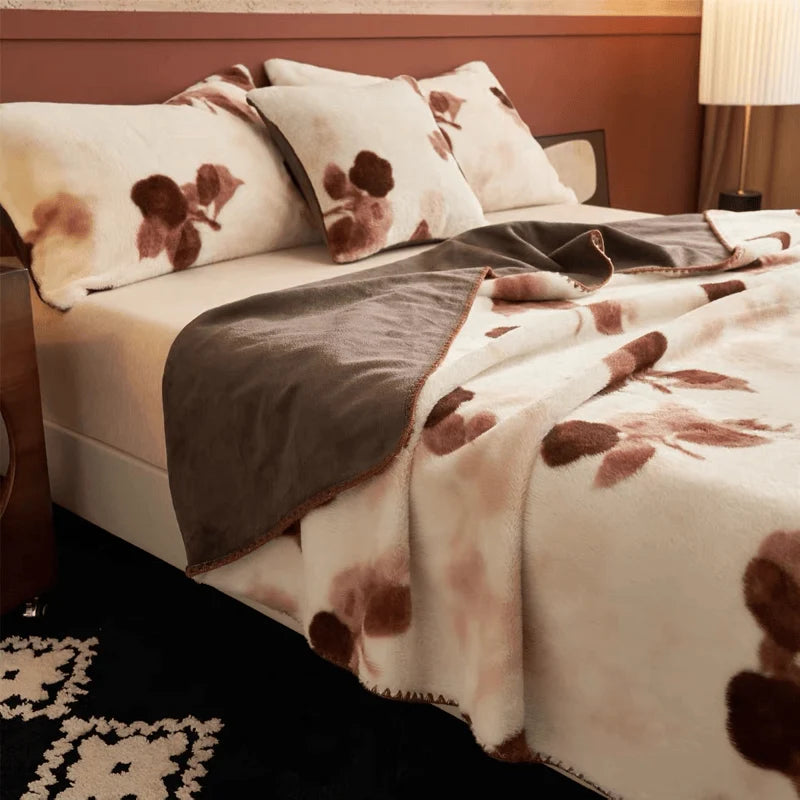 Orlenza Plush Throw Blanket | Dual-Sided Fleece, Vintage Rose Pattern 5