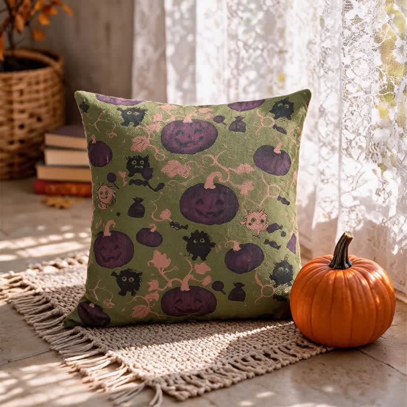 Ovela Decorative Pillow | Cotton Halloween Design, 18x18 Inches 9