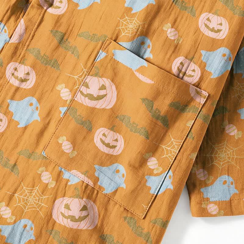 Owl Cotton Pajama Set | Kimono Style, Ghost and Pumpkin Print 4