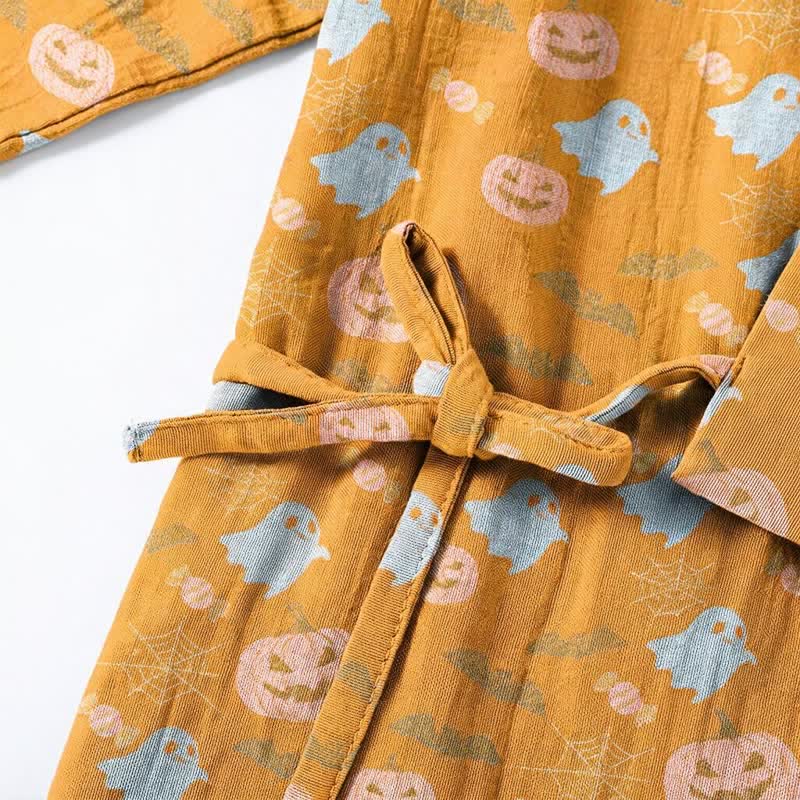 Owl Cotton Pajama Set | Kimono Style, Ghost and Pumpkin Print 5