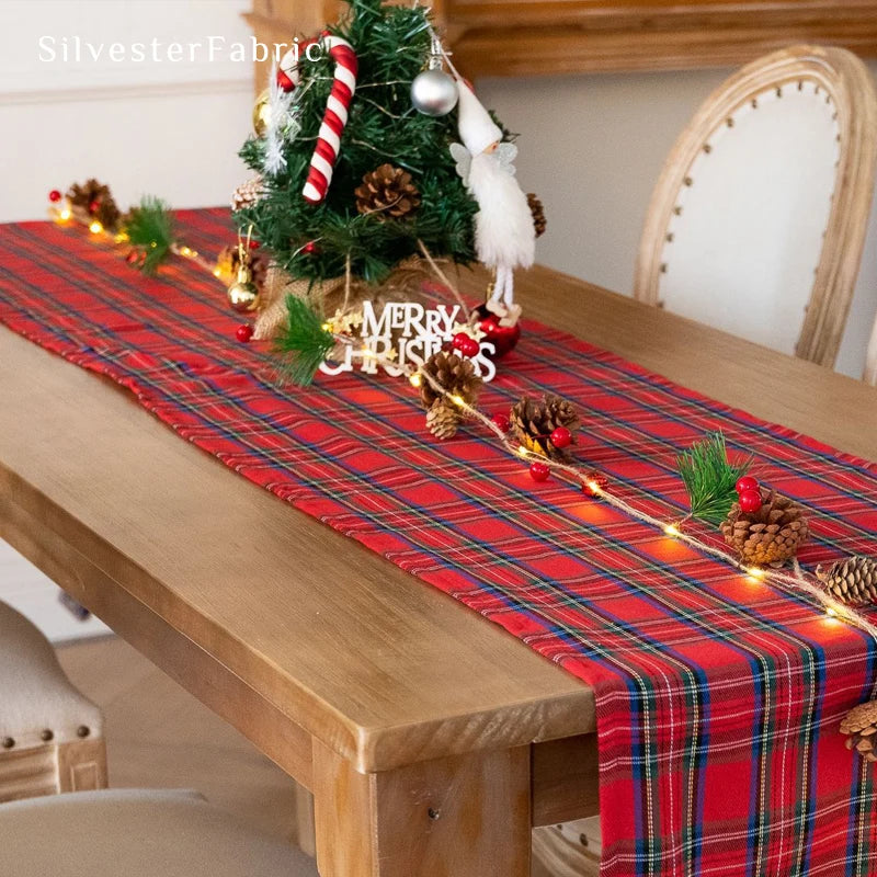 Raven Table Runner | Red Tartan Cotton Linen Blend 0