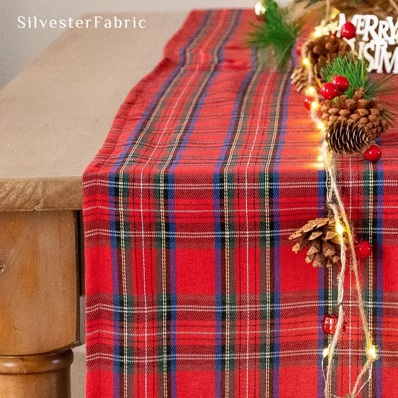 Raven Table Runner | Red Tartan Cotton Linen Blend 2