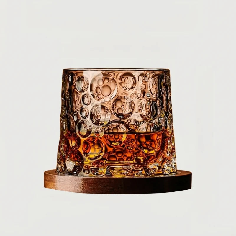 Raven Whiskey Glass | Lead-Free Crystal, Rotating Base with Wood Coaster 13