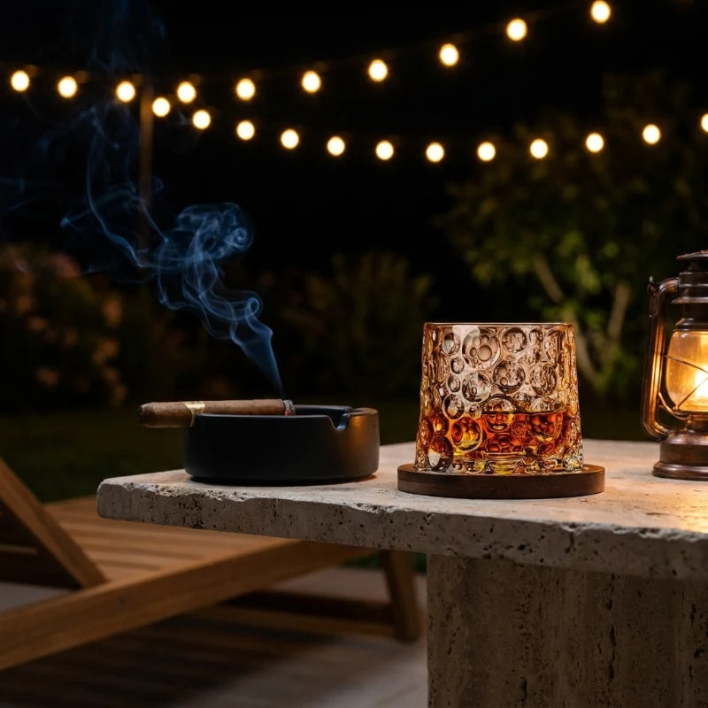 Raven Whiskey Glass | Lead-Free Crystal, Rotating Base with Wood Coaster 4