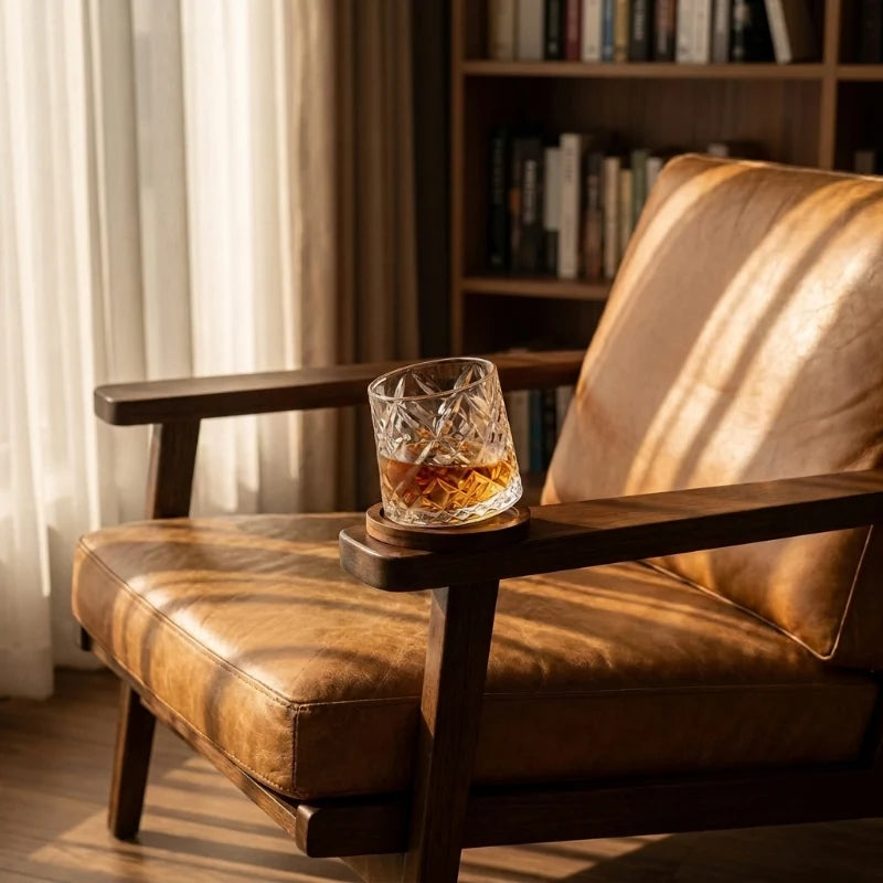 Raven Whiskey Glass | Lead-Free Crystal, Rotating Base with Wood Coaster 6