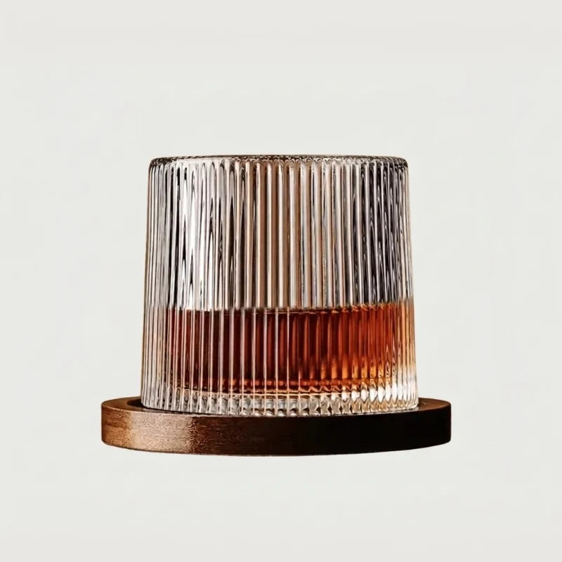 Raven Whiskey Glass | Lead-Free Crystal, Rotating Base with Wood Coaster 9