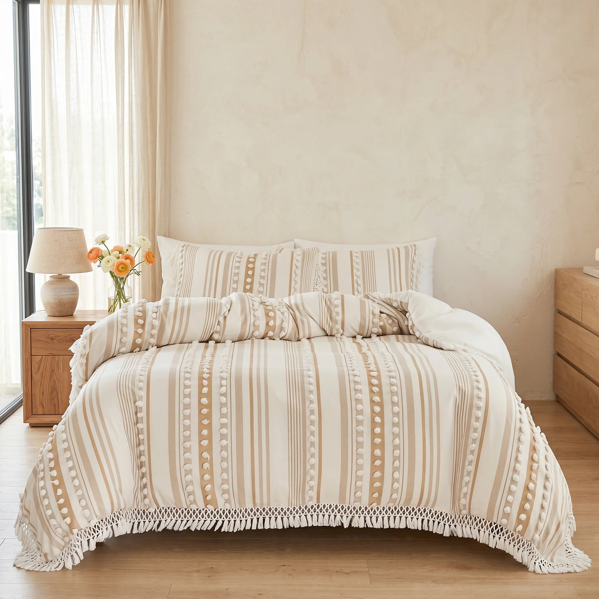 Riviera Duvet Set | Cotton-Microfiber Blend, King Size, Tufted Stripe 0