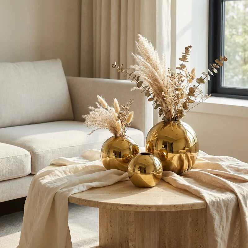 Rondo Large Ceramic Vase | Spherical Gold Finish 2
