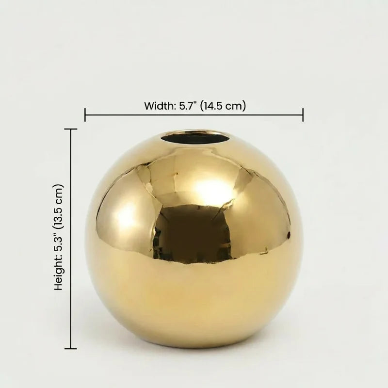 Rondo Large Ceramic Vase | Spherical Gold Finish 8