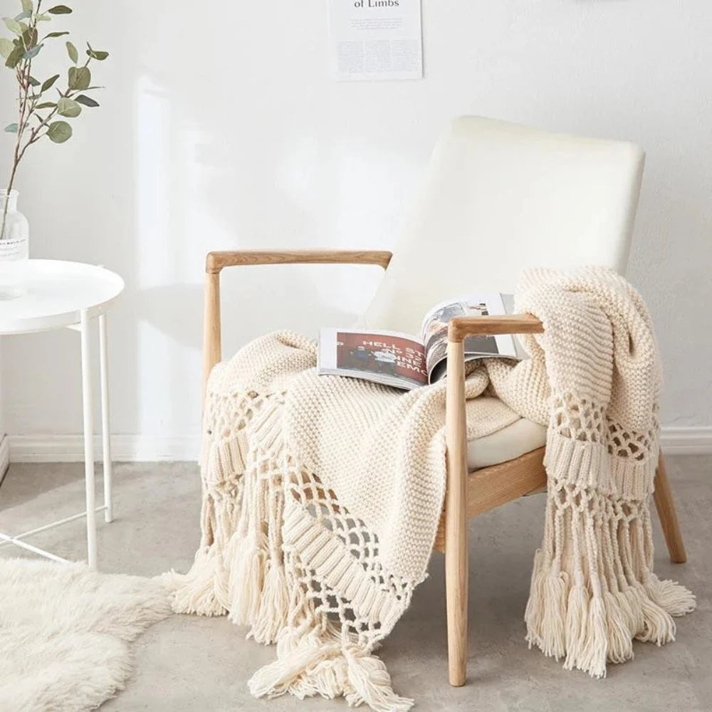 Sable Knit Blanket | Soft Breathable Fabric, Woven Tassel Design 0