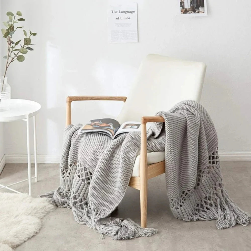 Sable Knit Blanket | Soft Breathable Fabric, Woven Tassel Design 1