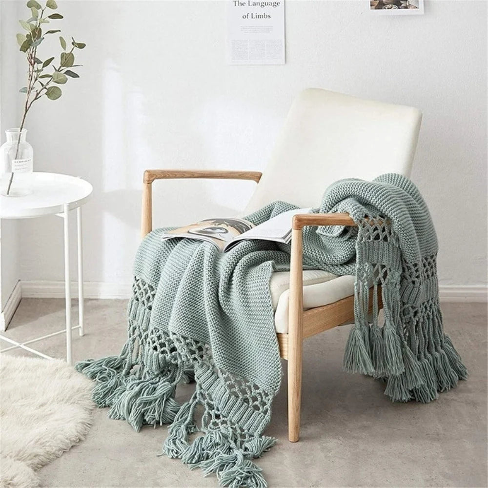 Sable Knit Blanket | Soft Breathable Fabric, Woven Tassel Design 2