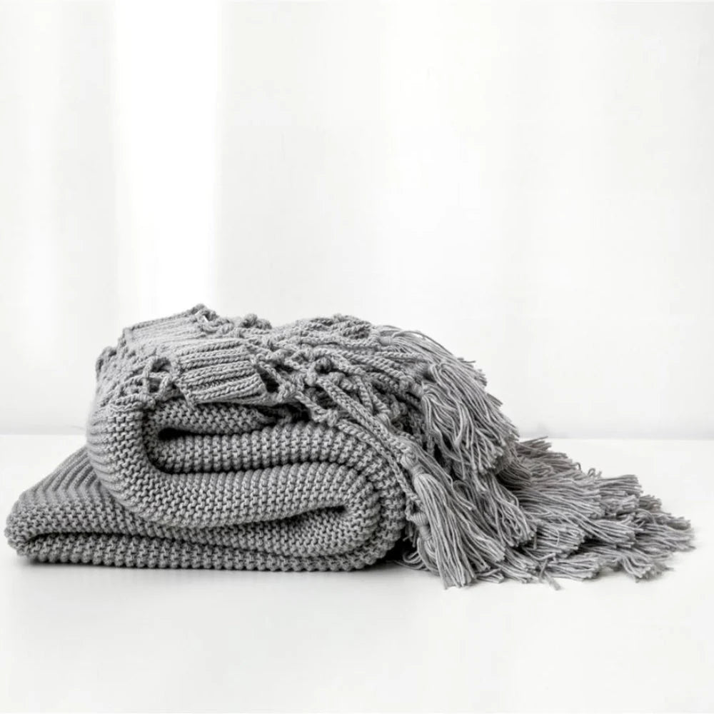 Sable Knit Blanket | Soft Breathable Fabric, Woven Tassel Design 4