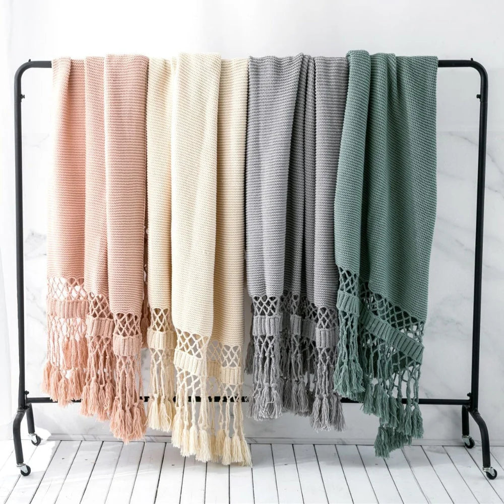 Sable Knit Blanket | Soft Breathable Fabric, Woven Tassel Design 5