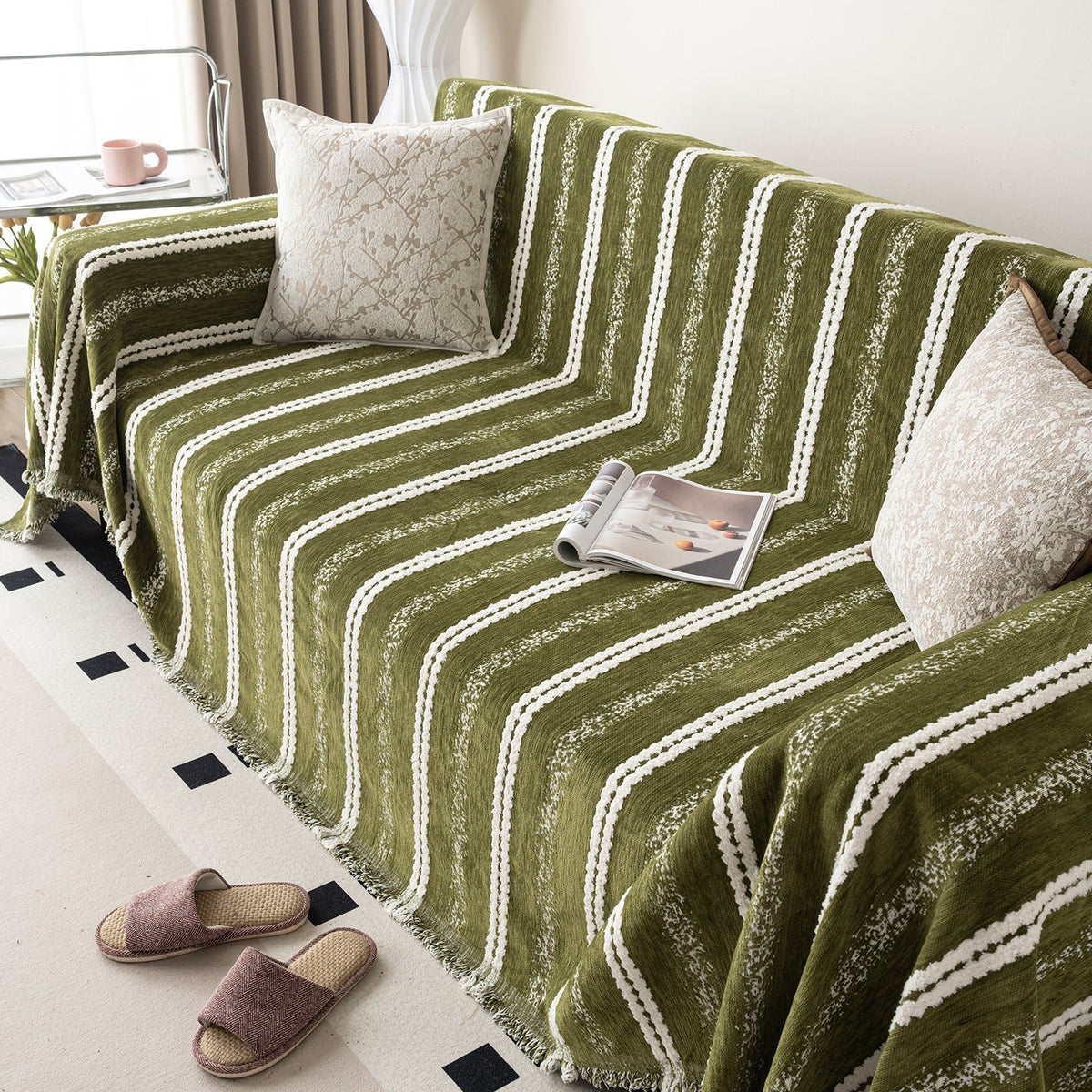 Sable Sofa Throw | Plush Striped Blanket, Machine Washable 0