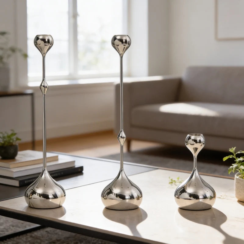 Sable Taper Candle Holders | Polished Chrome, Set of 3 6