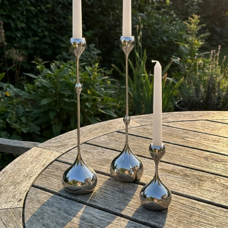 Sable Taper Candle Holders | Polished Chrome, Set of 3 7