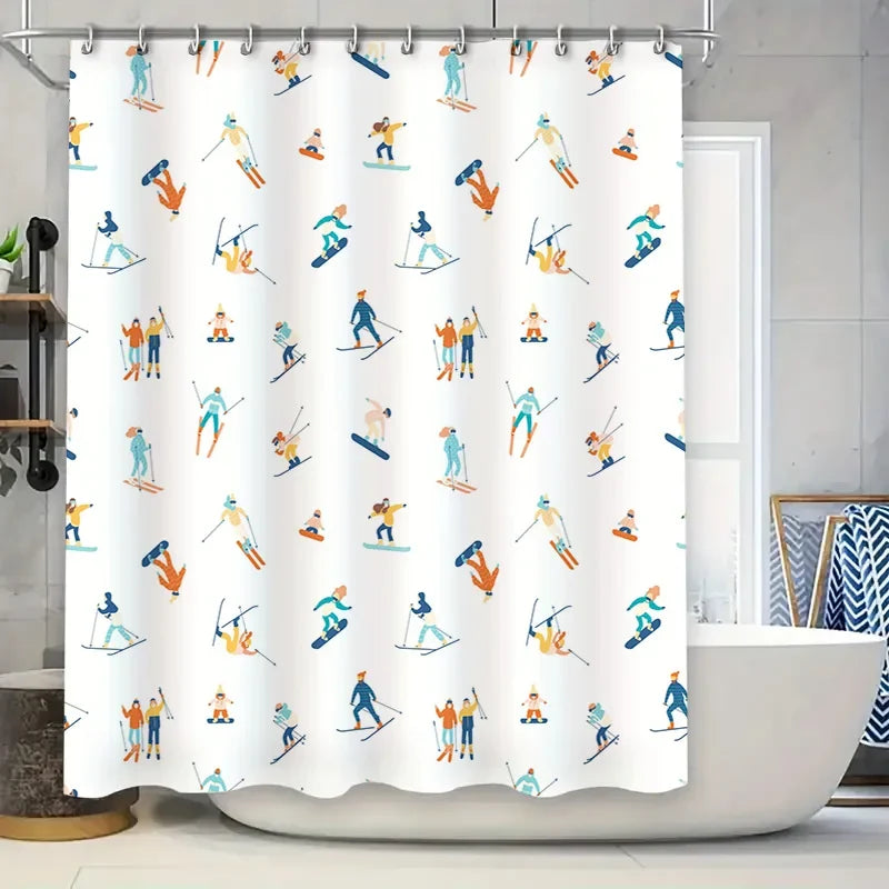 Sierra Ski Shower Curtain | Waterproof Polyester, Includes Curtain Hooks 0
