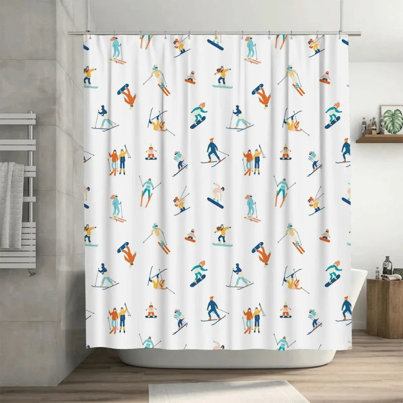 Sierra Ski Shower Curtain | Waterproof Polyester, Includes Curtain Hooks 1