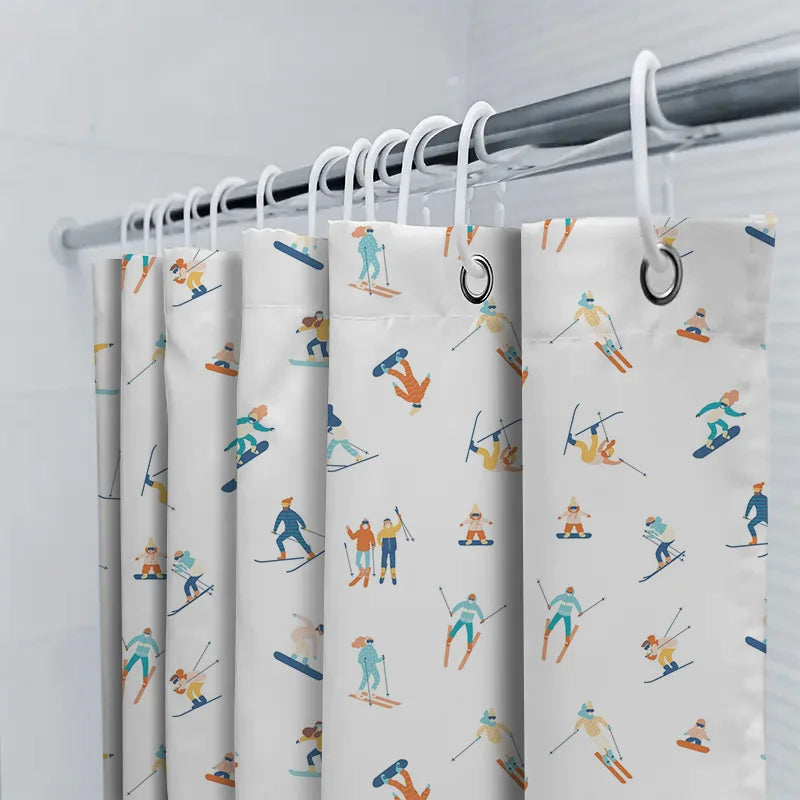 Sierra Ski Shower Curtain | Waterproof Polyester, Includes Curtain Hooks 3