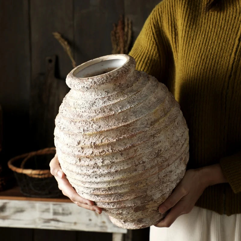 Tera Large Flower Vase | Handmade Ceramic Clay, Textured Design 1