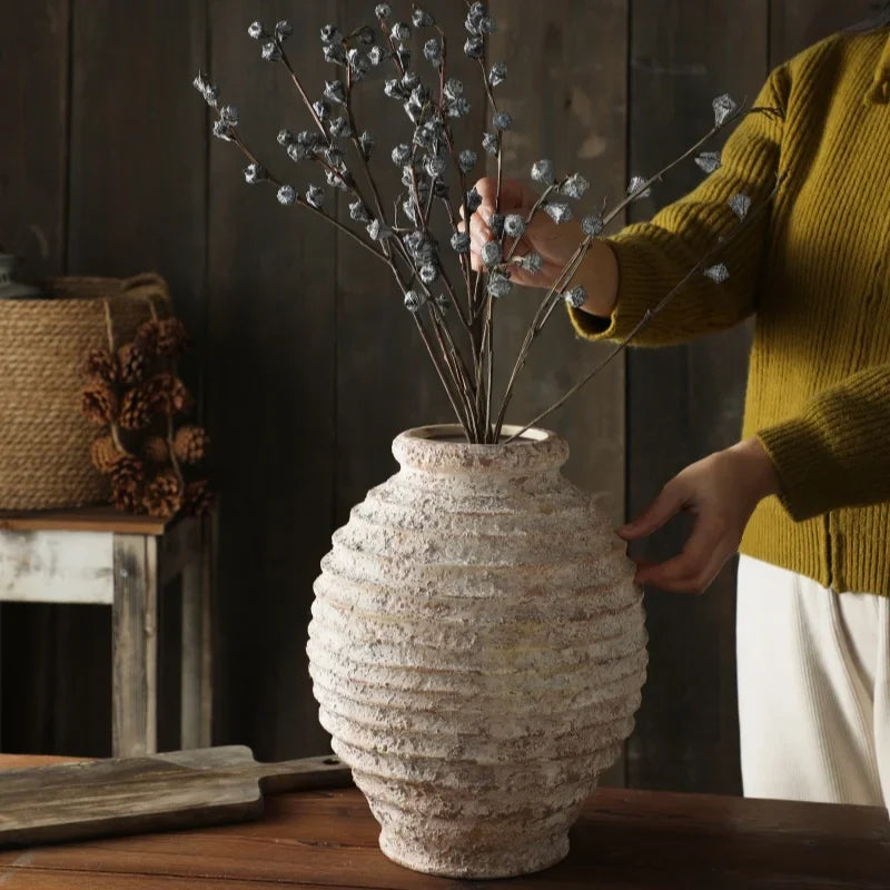 Tera Large Flower Vase | Handmade Ceramic Clay, Textured Design 3