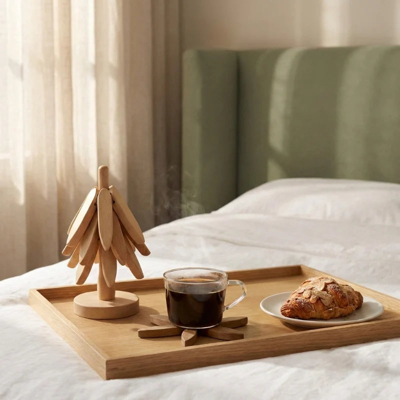 Trego Wood Coaster Set | Natural Wood, Stacking Tree Design 5