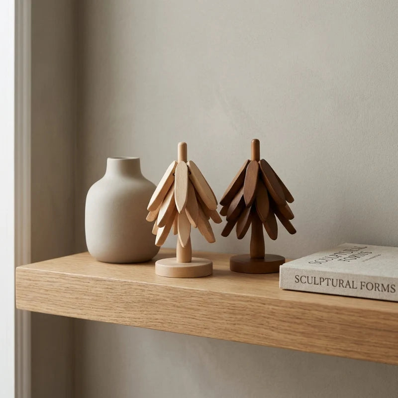 Trego Wood Coaster Set | Natural Wood, Stacking Tree Design 6