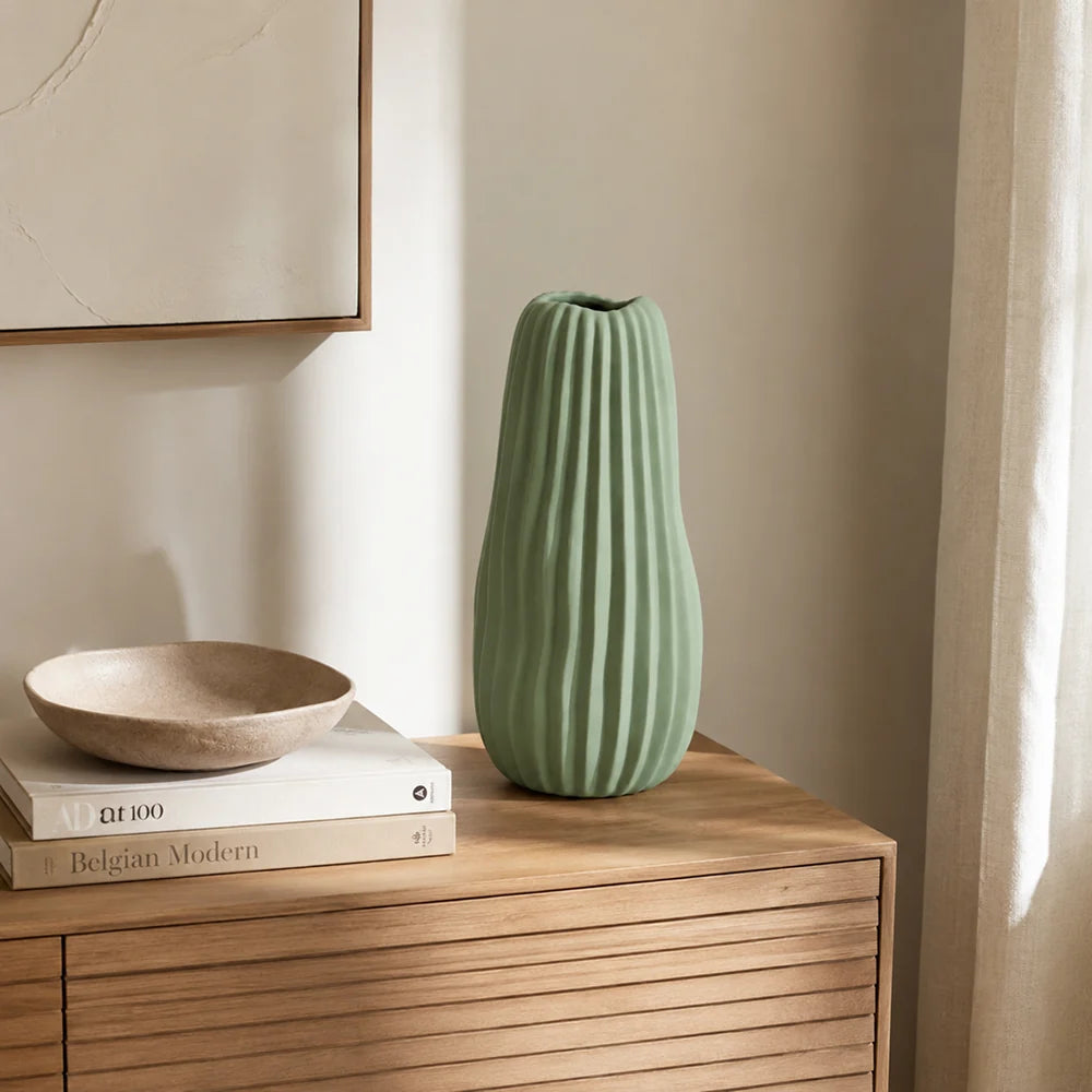 Vento Ceramic Vase | Sculptural, Matte Finish, Sage Color 0