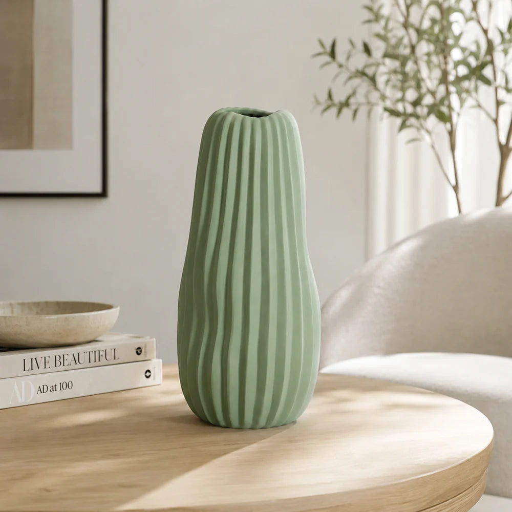 Vento Ceramic Vase | Sculptural, Matte Finish, Sage Color 1