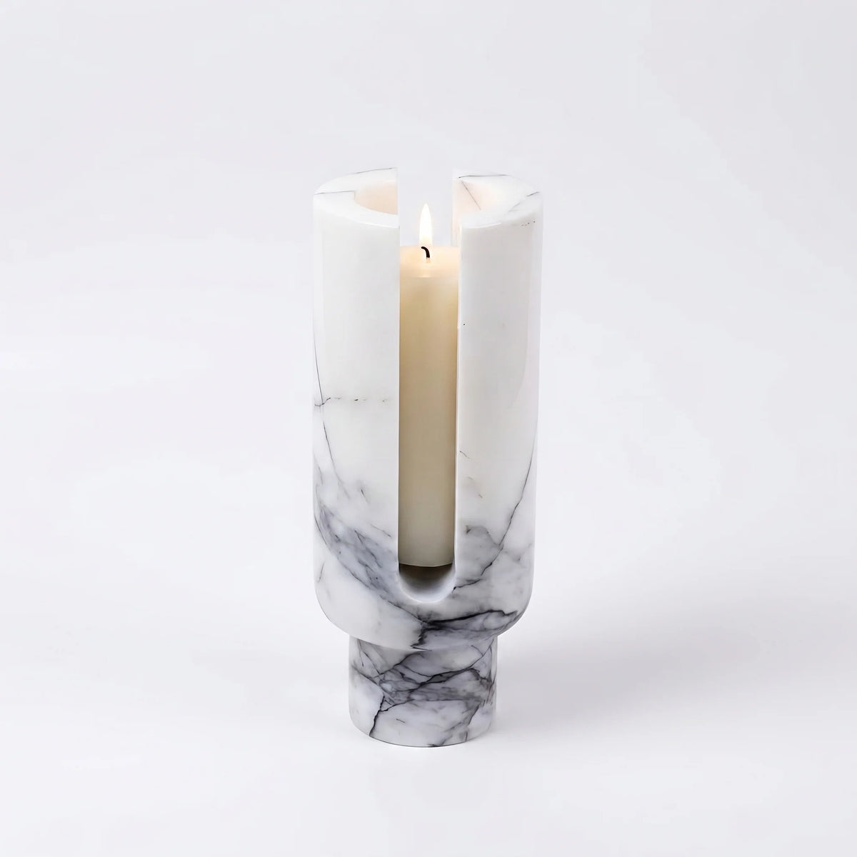 Vesta Candle Holder | Natural Marble Sculptural Design, U-Shaped Cradle 0