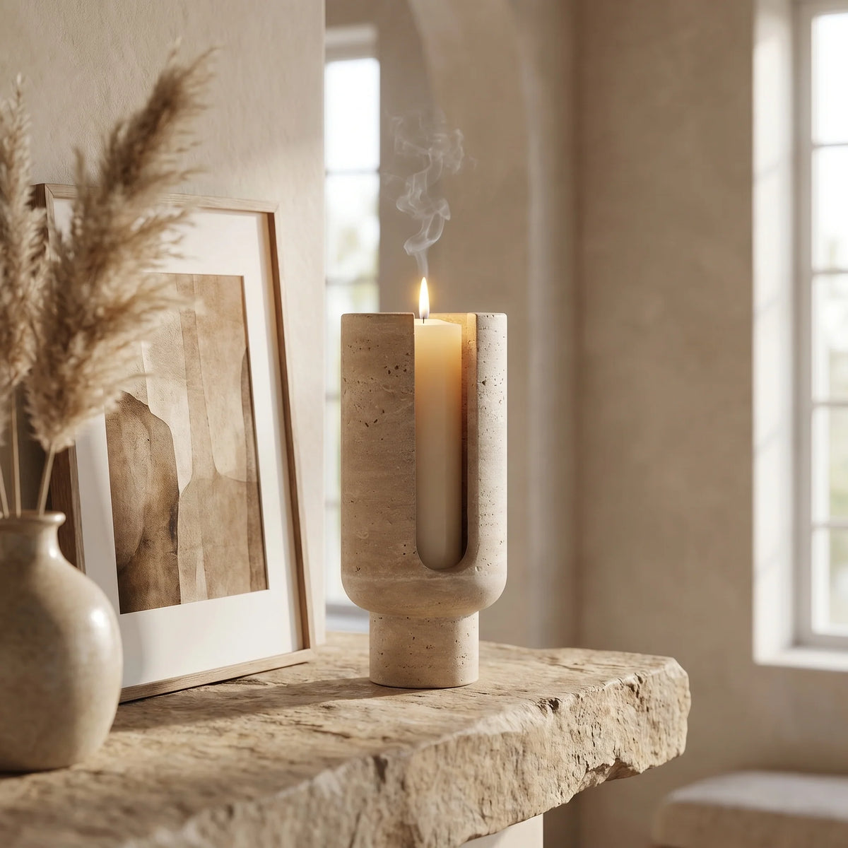 Vesta Candle Holder | Natural Marble Sculptural Design, U-Shaped Cradle 3