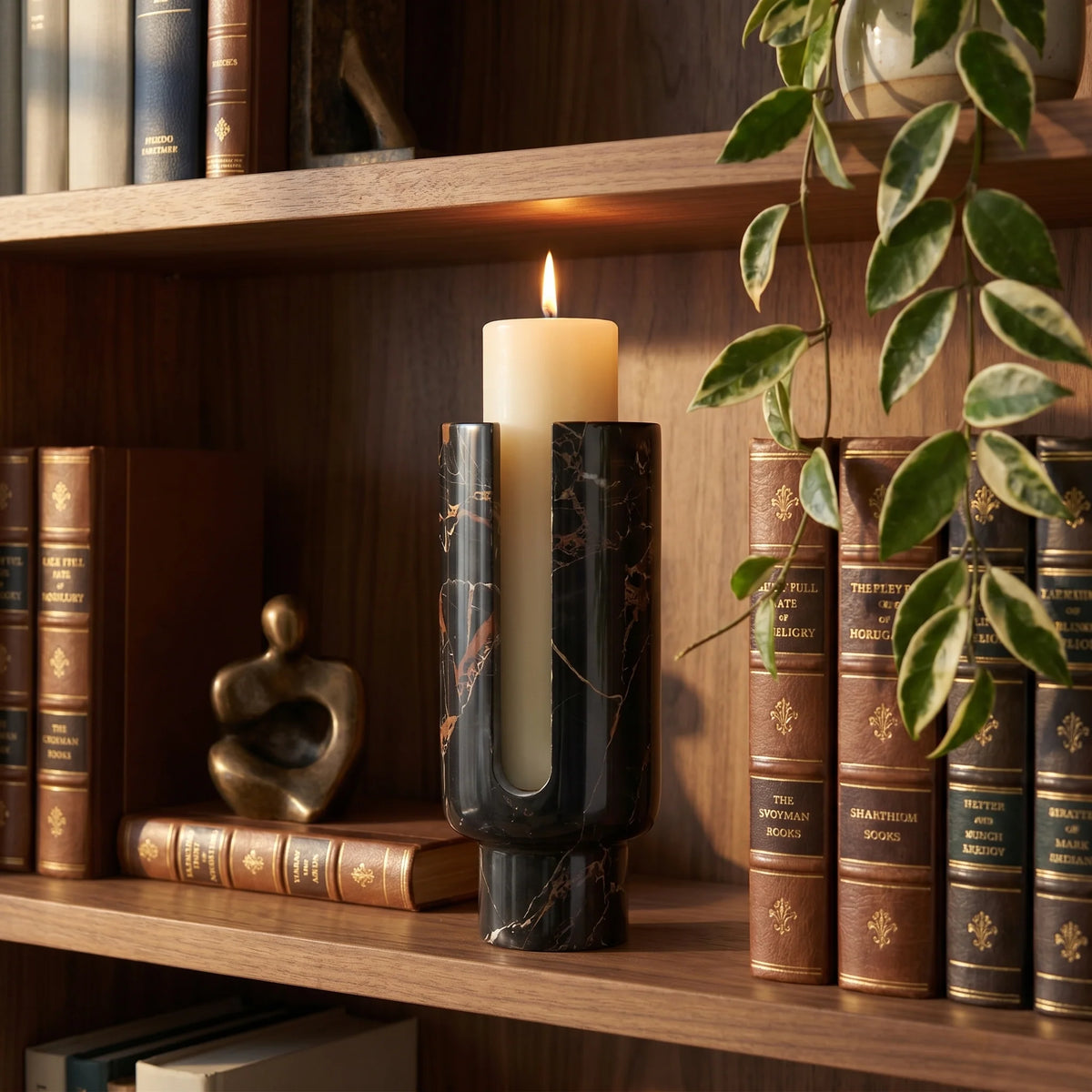 Vesta Candle Holder | Natural Marble Sculptural Design, U-Shaped Cradle 5