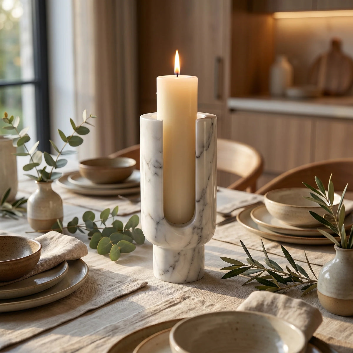 Vesta Candle Holder | Natural Marble Sculptural Design, U-Shaped Cradle 6