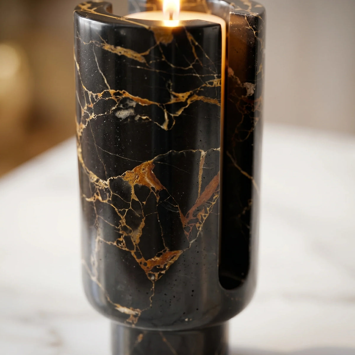 Vesta Candle Holder | Natural Marble Sculptural Design, U-Shaped Cradle 7