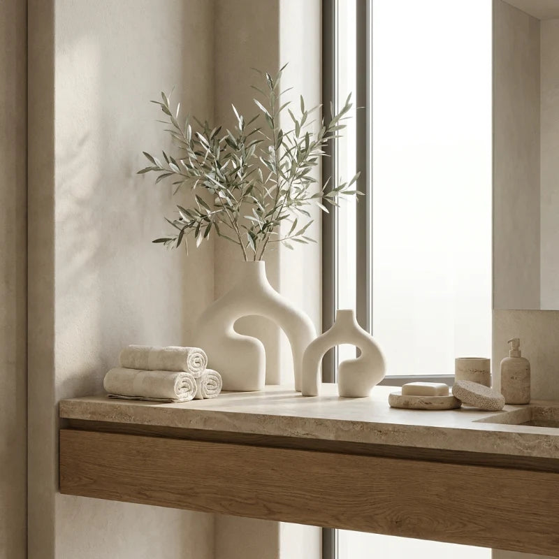 Wren Nordic Vase Set | Ceramic, Matte White, 2-Piece 0