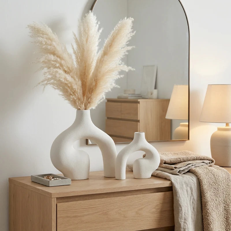 Wren Nordic Vase Set | Ceramic, Matte White, 2-Piece 1