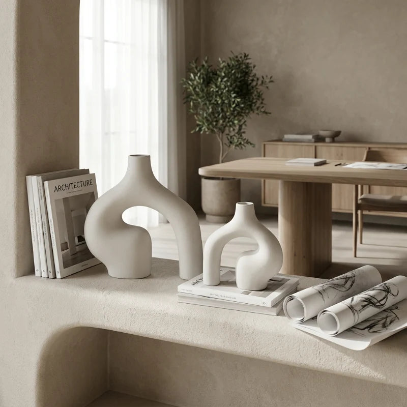 Wren Nordic Vase Set | Ceramic, Matte White, 2-Piece 2