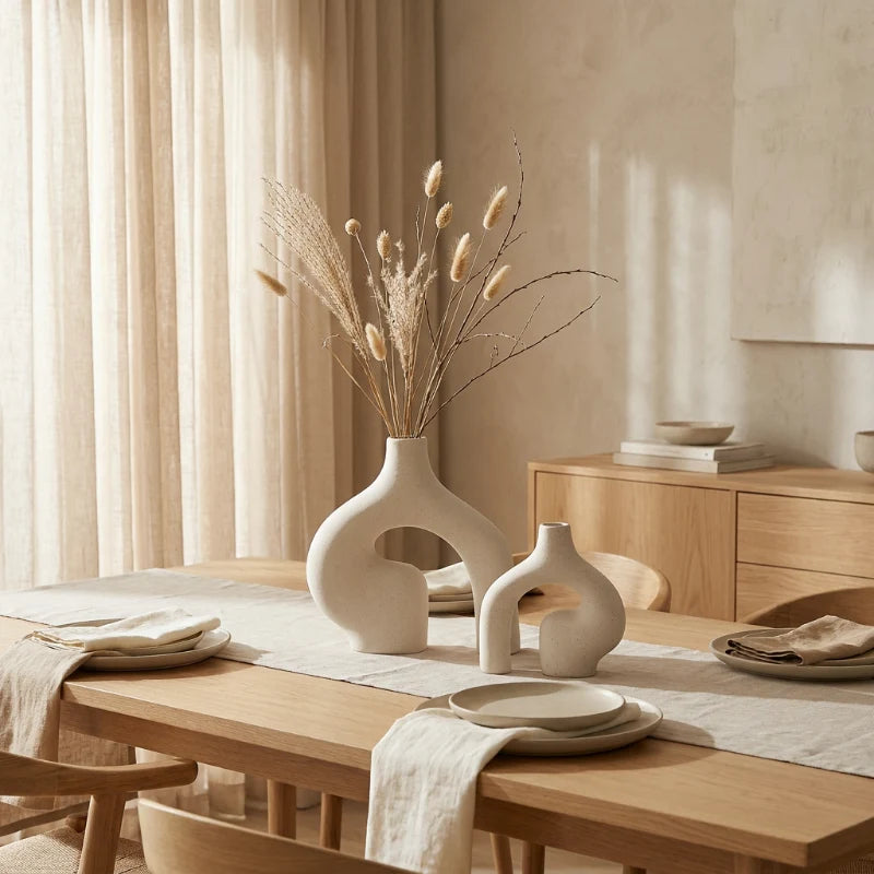 Wren Nordic Vase Set | Ceramic, Matte White, 2-Piece 3