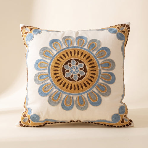 Aurelia embroidered medallion cushion cover in blue and gold, Style Room