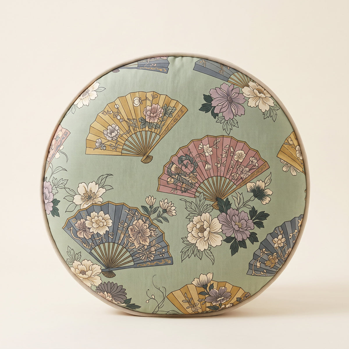 Bela Round Cushion in Folding Fan Flowers, Style Room