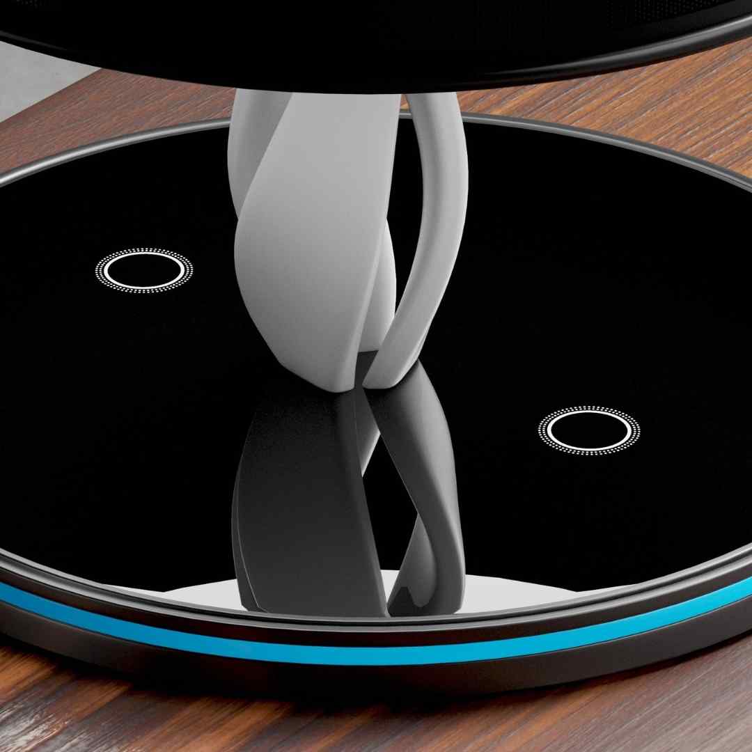 Close-up of the Bexon base, showing the twisted column and the two touch controls
