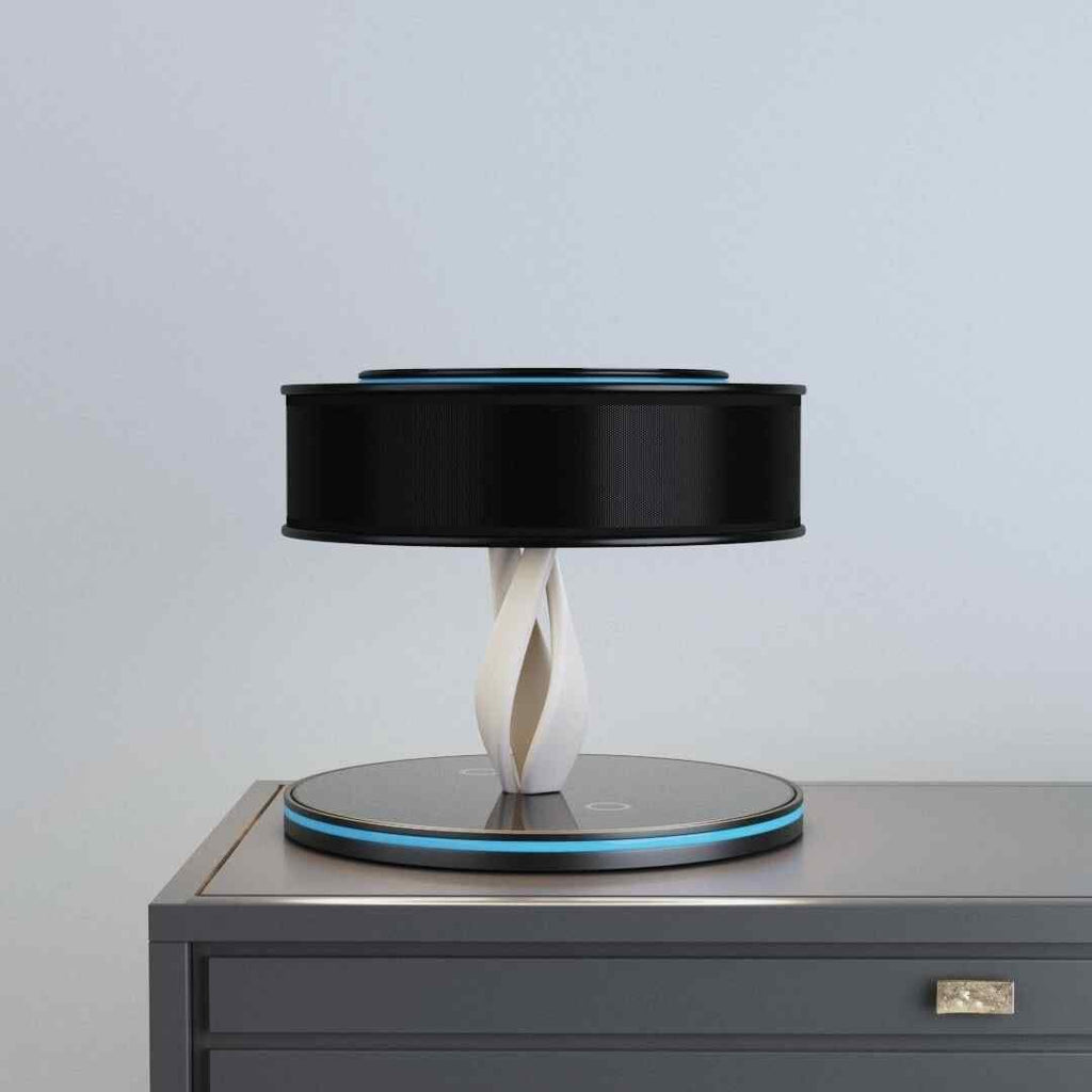Bexon table lamp on a grey chest of drawers against a plain wall