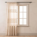 Blythe cream semi-sheer curtain with crochet lace and pom-pom trim, Style Room