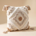 Blythe tufted cushion cover in cream cotton canvas with geometric diamond tufting and corner tassels, Style Room