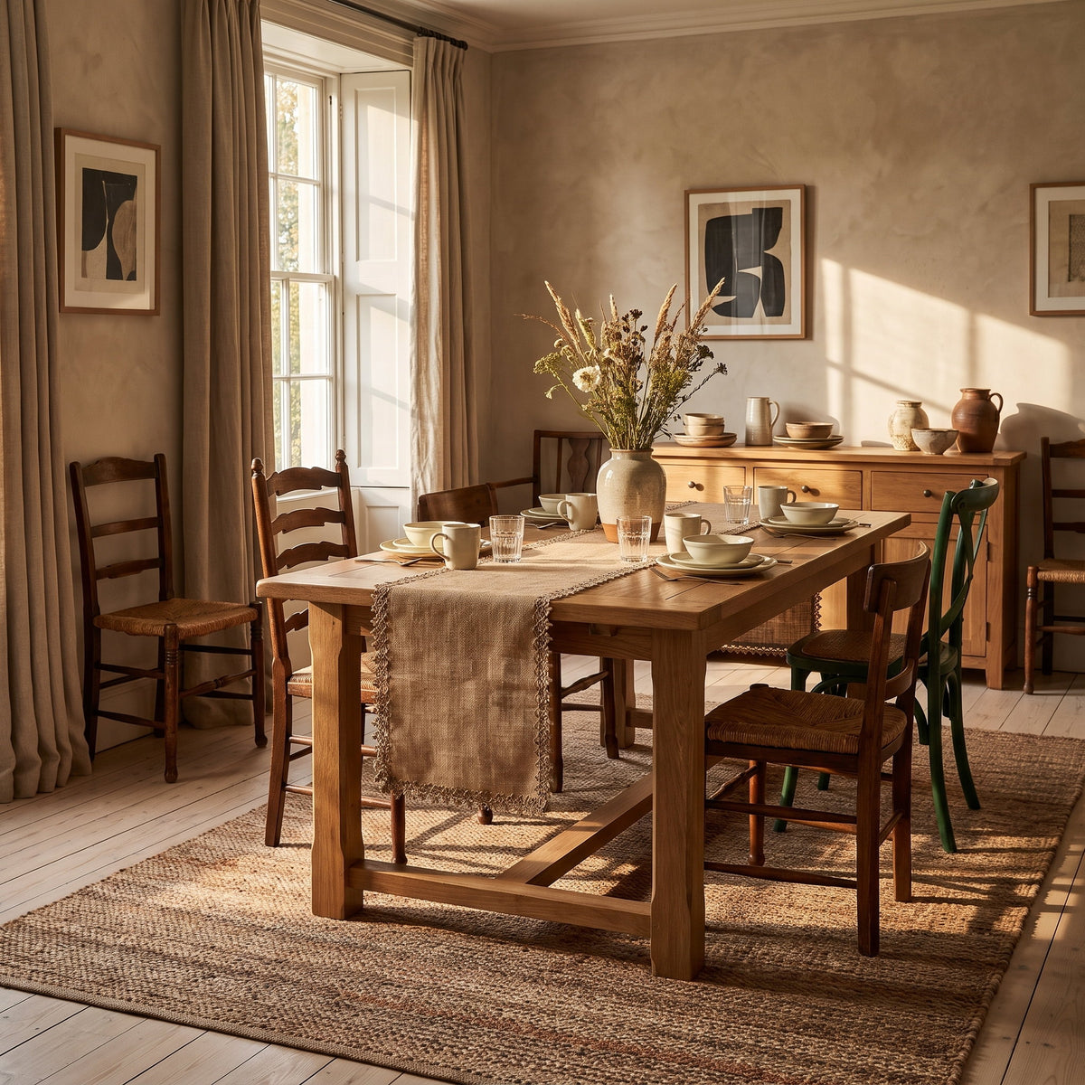 Bramble jute runner in a warm styled dining room, Style Room