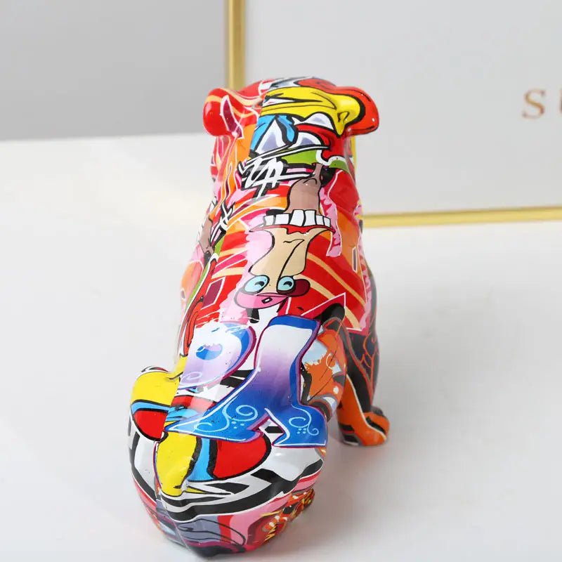 Bruno hand-painted graffiti bulldog sculpture, view 4